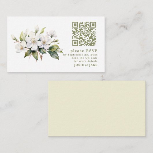 Apple Blossom flower RSVP QR Code Behuizing Kaart (Voorkant / Achterkant)