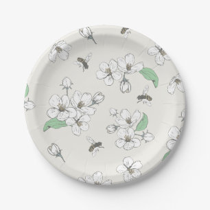 Apple Blossom Honey Bee Ivory White Papieren Bordje