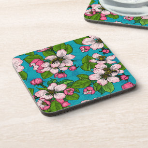 Apple blossom op turquoise bier onderzetter