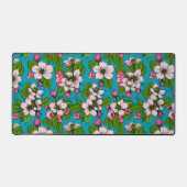 Apple blossom op turquoise bureaumat (Voorkant)