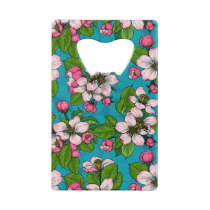 Apple blossom op turquoise kredietkaart flessenopener