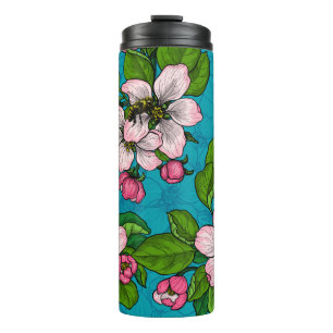 Apple blossom op turquoise thermosbeker