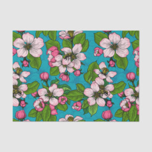 Apple blossom op turquoise tissuepapier