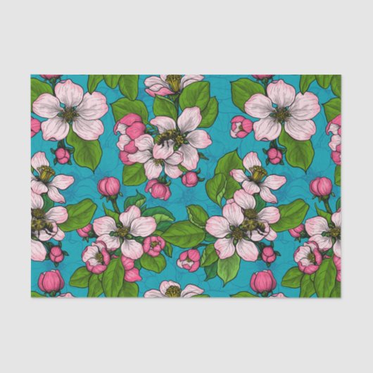 Apple blossom op turquoise tissuepapier (Voorkant)