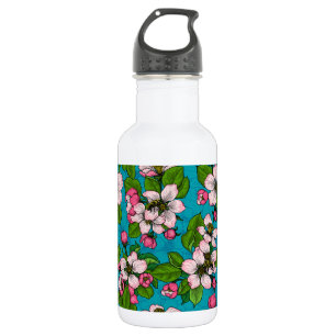 Apple blossom op turquoise waterfles