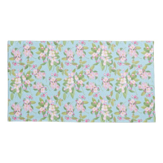  Apple Blossom Pink Blue Faux Patchwork Kussensloop (Achterkant-Links)
