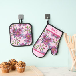 Apple Blossoms and Pink Polka Dots Ovenwant & Pannenlap Set
