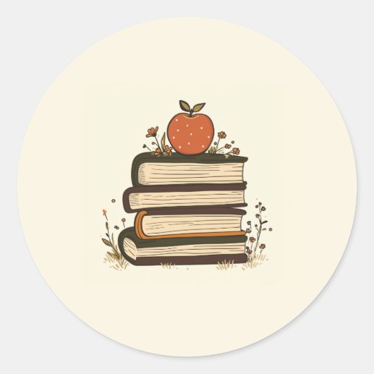 Apple Boek Stapel Ronde Sticker (Voorkant)