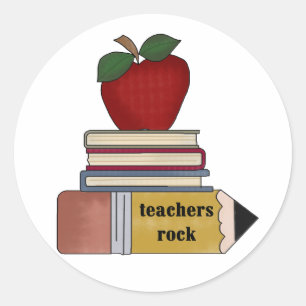 Apple, Boeken, Potcil Teachers Rock Ronde Sticker