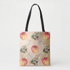  Apple & Book Pattern – Gezellige Herfst Vibe Draagtas