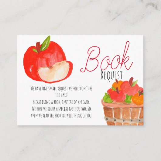 Apple book request baby shower card insert informatiekaartje (Voorkant)