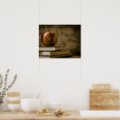 Apple bovenop een Stack of Books op een bureau Poster (Keuken)