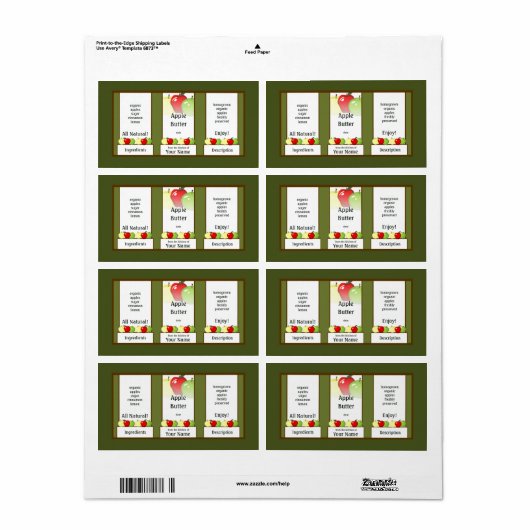 Apple Butter Canning Jar Label (Full Sheet)