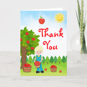 Apple die Blonde Hair Boy Birthday aanprikt Bedank Bedankkaart