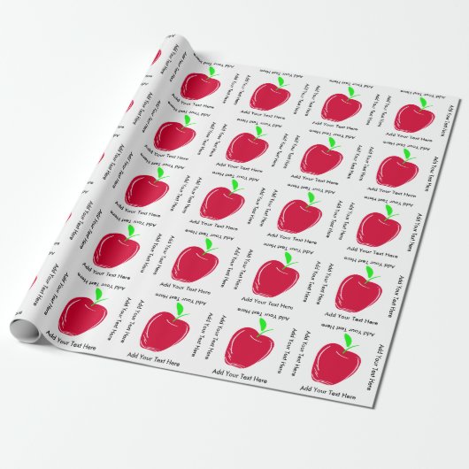 Apple- en Custom Text Teachers Birthday Cadeaupapier (Uitgerold)