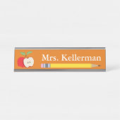 Apple en Potlood Docent Naam Sinaasappel Bureau Naambordje (Voorkant)