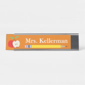 Apple en Potlood Docent Naam Sinaasappel Bureau Naambordje (Voorkant)