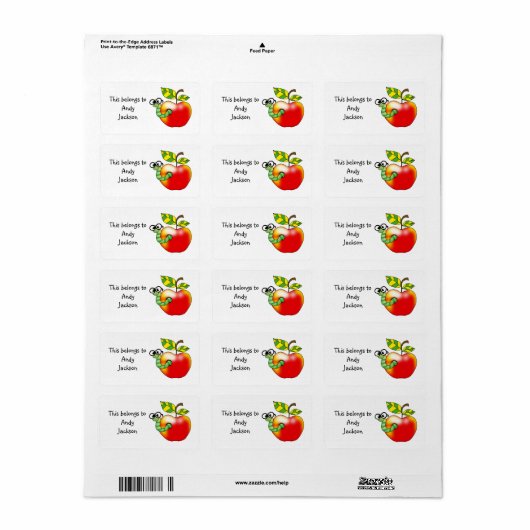 Apple en Worm gepersonaliseerd label (Full Sheet)