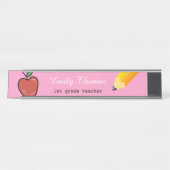 Apple en Yellow Pencil School Leerkamer Bureau Naambordje (Voorkant)