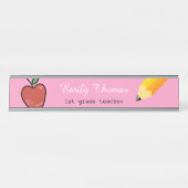 Apple en Yellow Pencil School Leerkamer Bureau Naambordje (Voorkant)