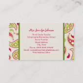 Apple et cartes de visite verts de professeur de (Dos)