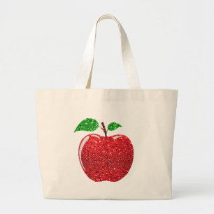 Apple Faux Red Glitter Grote Tote Bag