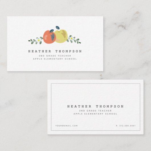 Apple Floral Blanc Simple Carte de visite enseigna (Devant / Derrière)