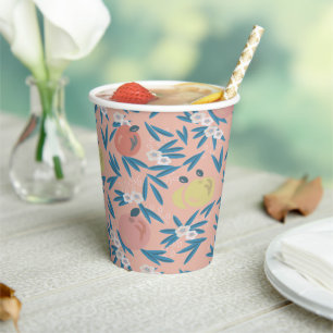 Apple Floral Pattern Coral Pink Papieren Bekers