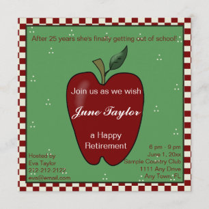 Apple for the Teacher Retirement Party Invitation Kaart