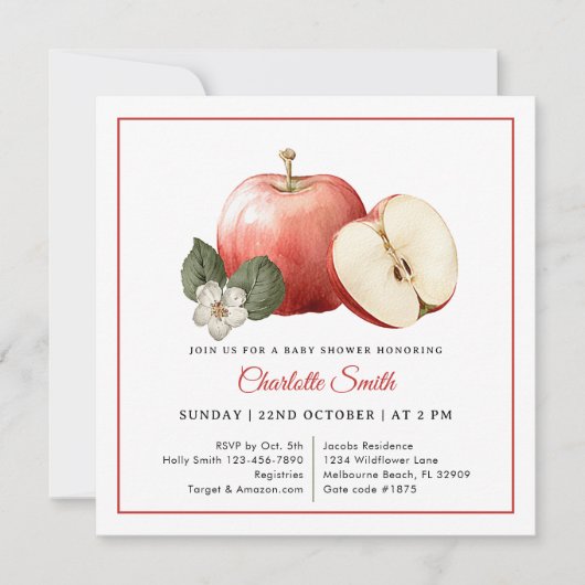 Apple Gingham Bow Herfst Baby shower Uitnodiging (Voorkant)