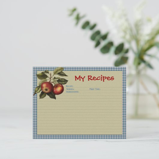 Apple Gingham Recipe Card Kaart (Staand voorkant)