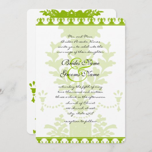 Apple Green Antique Urn Wedding Invitation Kaart (Voorkant / Achterkant)
