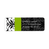 Apple Green & Black Bumble Bee Damask Adres Etiket (Voorkant)