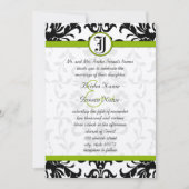 Apple Green & Black Damask Wedding Invitation Kaart (Voorkant)