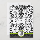 Apple Green & Black Damask Wedding Invitation Kaart (Achterkant)