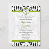Apple Green & Black Damask Wedding Invitation Kaart (Voorkant)