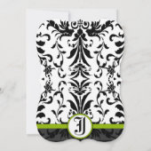 Apple Green & Black Damask Wedding Invitation Kaart (Achterkant)