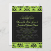 Apple Green & Black Damask Wedding Invitation Kaart (Voorkant)