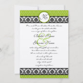 Apple Green & Black Damask Wedding Invitation Kaart (Achterkant)