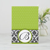 Apple Green & Black Damask Wedding Invitation Kaart (Staand voorkant)
