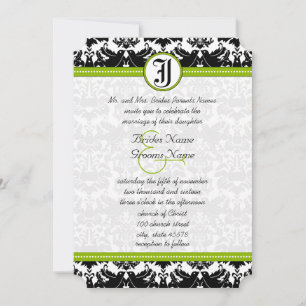 Apple Green Black Love Bird Damask Trouw Uitnodigi Kaart