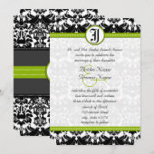 Apple Green Black Love Bird Damask Wedding Invite Kaart (Voorkant / Achterkant)