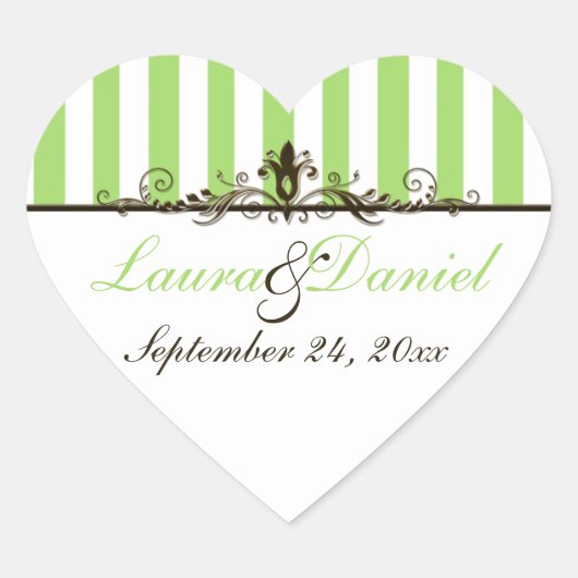 Apple Green, bruin, White Striped Wedding Sticker (Voorkant)