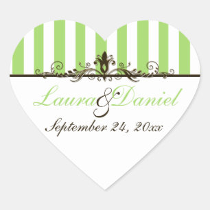 Apple Green, bruin, White Striped Wedding Sticker