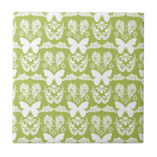 Apple Green Butterfly Damask Keramische Tegel Triv Tegeltje