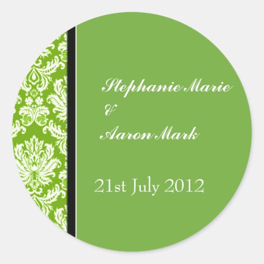 Apple Green Classic Damask Wedding Label Sticker (Voorkant)