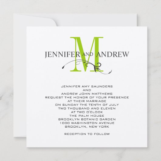 Apple Green Cream Monogram Weddenschap Kaart (Voorkant)