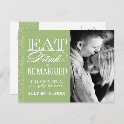 Apple Green Damask Bewaar de datum Aankondigingskaart (Voorkant / Achterkant)