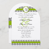 Apple Green Damask Borders Wedding Invitation Kaart (Voorkant / Achterkant)