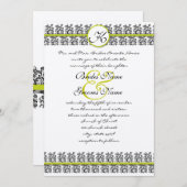 Apple Green Damask Borders Wedding Invitation Kaart (Voorkant / Achterkant)